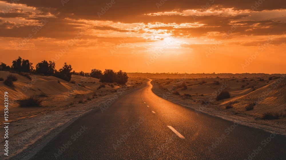 Fototapeta premium Desert road at sunset