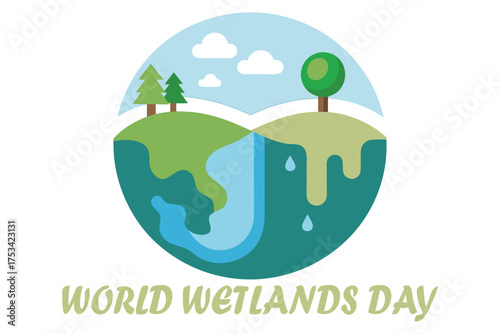 World Wetlands Day Earth’s Kidney Vector – Wetland Water Purification Illustration