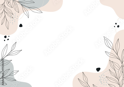 A delicate and elegant botanical illustration with soft pastel shapes adorning the corners.