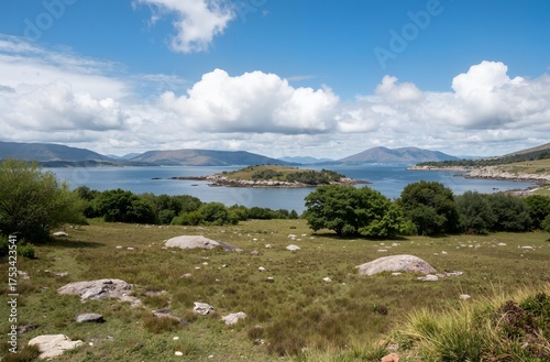 mountain landscape with lake and mountains