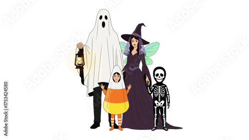 Halloween Costume Ensemble: A family embraces the spirit of Halloween with a whimsical group shot, each member embodying a classic character, set against a backdrop of spectral charm.