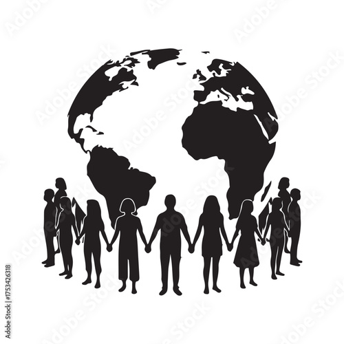 Global Unity People Holding Hands Silhouette Vector Illustration