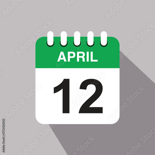 12 april calendar date icon. vector illustration with shadow design