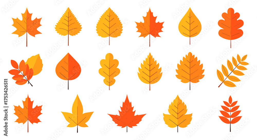 Obraz premium Autumn Leaves Collection Flat Design Icons for Fall Season