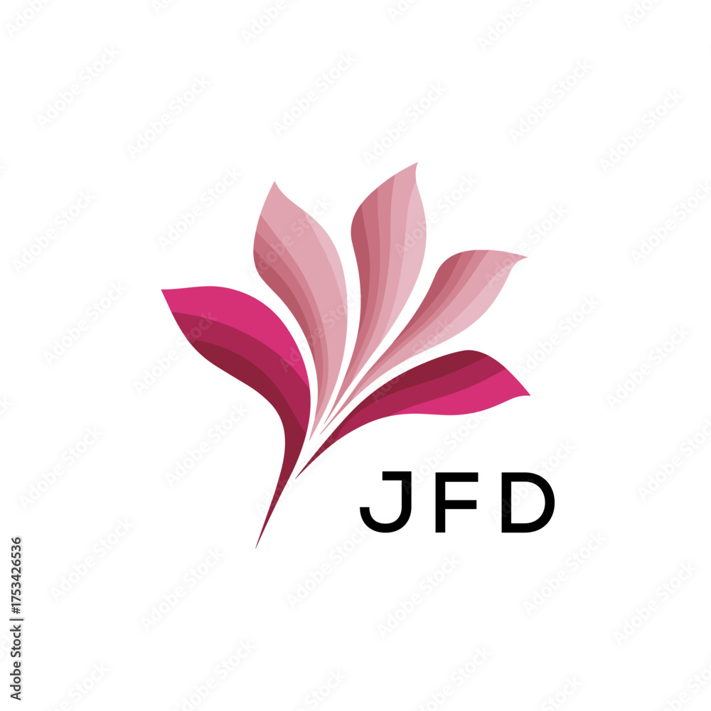 Obraz premium Modern Pink Leaf Logo Vector, JFD Later Logo, Gradient Petal Logo Concept, Creative Minimal Nature Logo, 