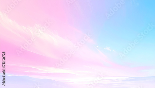 Dreamy Pastel Sky with Soft Clouds and Horizon.