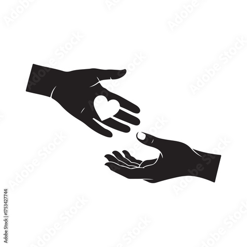 Stylized Black Hands Offering Heart in White Background Vector Graphic