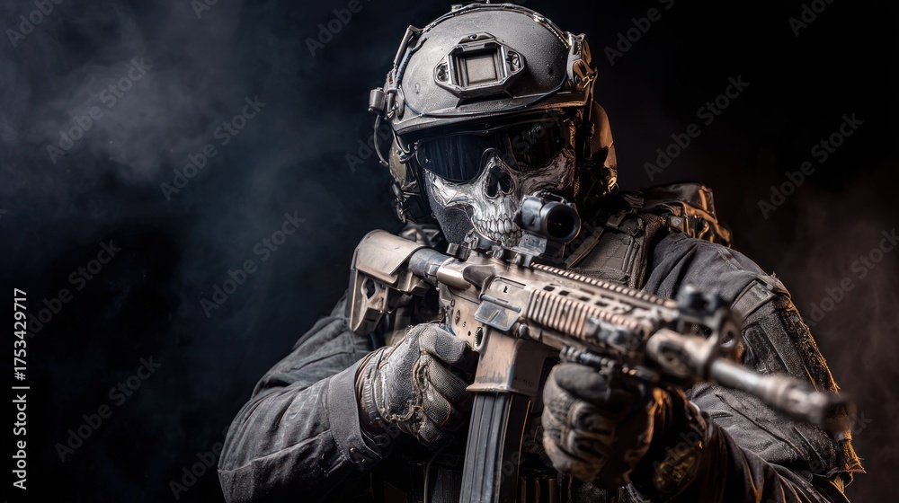 Naklejka premium Military personnel holding rifle closeup