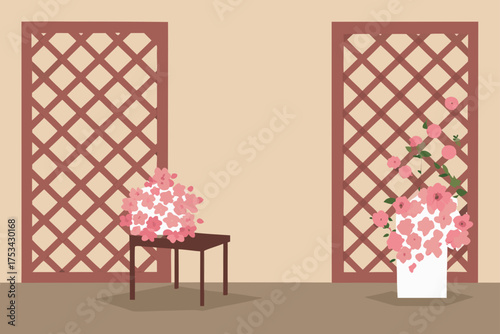 Flowers and lattice panels in the room
