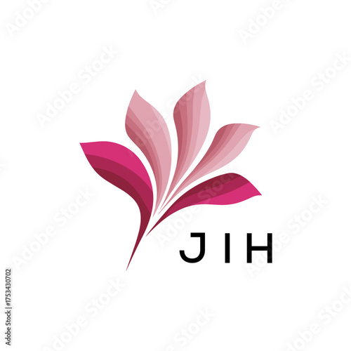Modern Pink Leaf Logo Vector, JIH Later Logo, Gradient Petal Logo Concept, Creative Minimal Nature Logo, 
