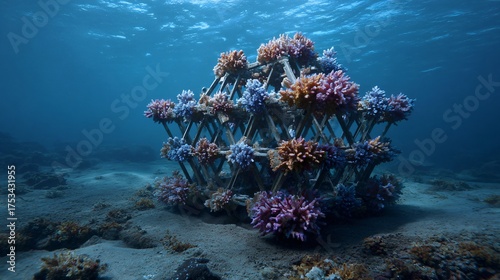 Fototapeta Naklejka Na Ścianę i Meble -  Vibrant coral reef ecosystem thriving underwater, showcasing marine life and sustainable conservation efforts in the ocean