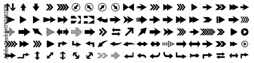 Arrow icon set. Arrow. Cursor. Black vector arrows icons. Collection of arrows sign. Modern simple arrows. Black arrow pointing to the right. Black direction pointer. Vector illustration