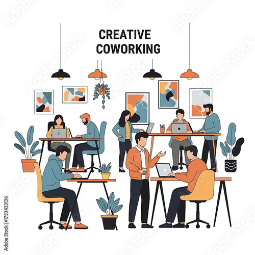 Creative Coworking Space with Diverse People Working Together