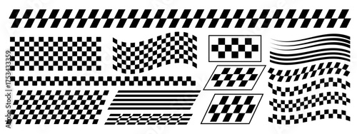 Racing stripe vector set, race car vector, Racing Stripes and checkered flag designs, racing stripe speed, decal patterns, dynamic lines, competition, automotive graphics.