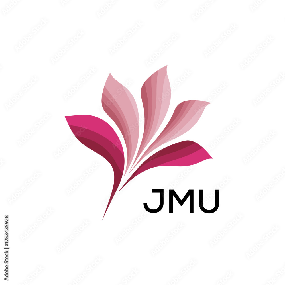Obraz premium Modern Pink Leaf Logo Vector, JMU Later Logo, Gradient Petal Logo Concept, Creative Minimal Nature Logo, 