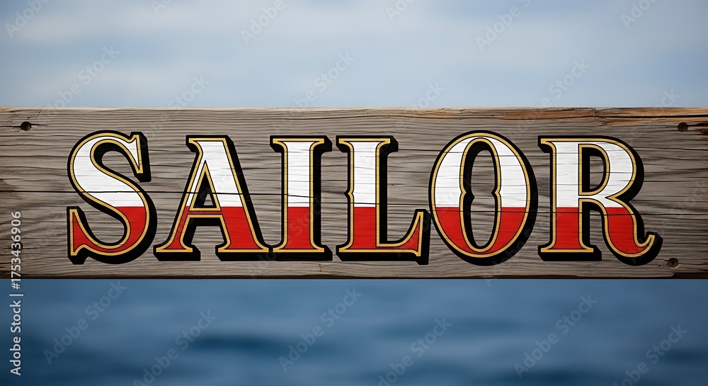 Fototapeta premium Wooden sign with word sailor near ocean