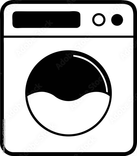 Laundry machine icon vector illustration of a washing machine depicting a laundry appliance with a circular viewing window and control panel design