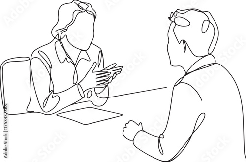 Minimalist Continuous Line Drawing of Professional Interview Scene