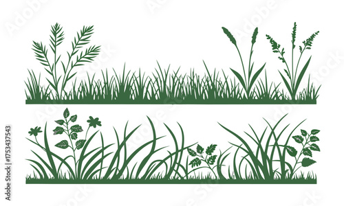 Grass Border Collection — Lush Green Horizontal Strips, Graphic Grass elements, easily editable.