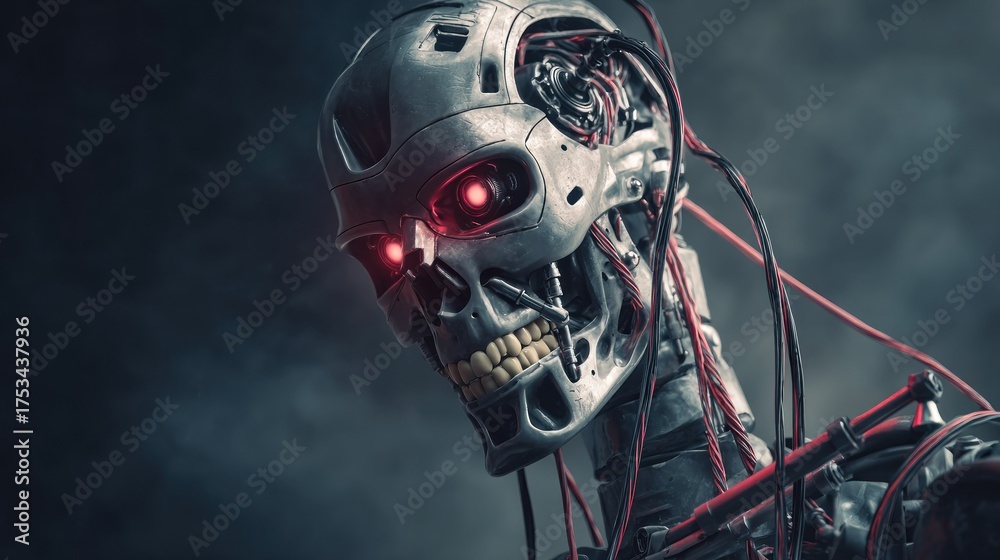 Fototapeta premium Futuristic robot head closeup