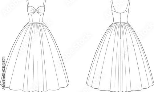 dress gown fashion apparel garment clothing outfit textile fabric illustration vector template design sketch pattern style art flat drawing technical elegant
