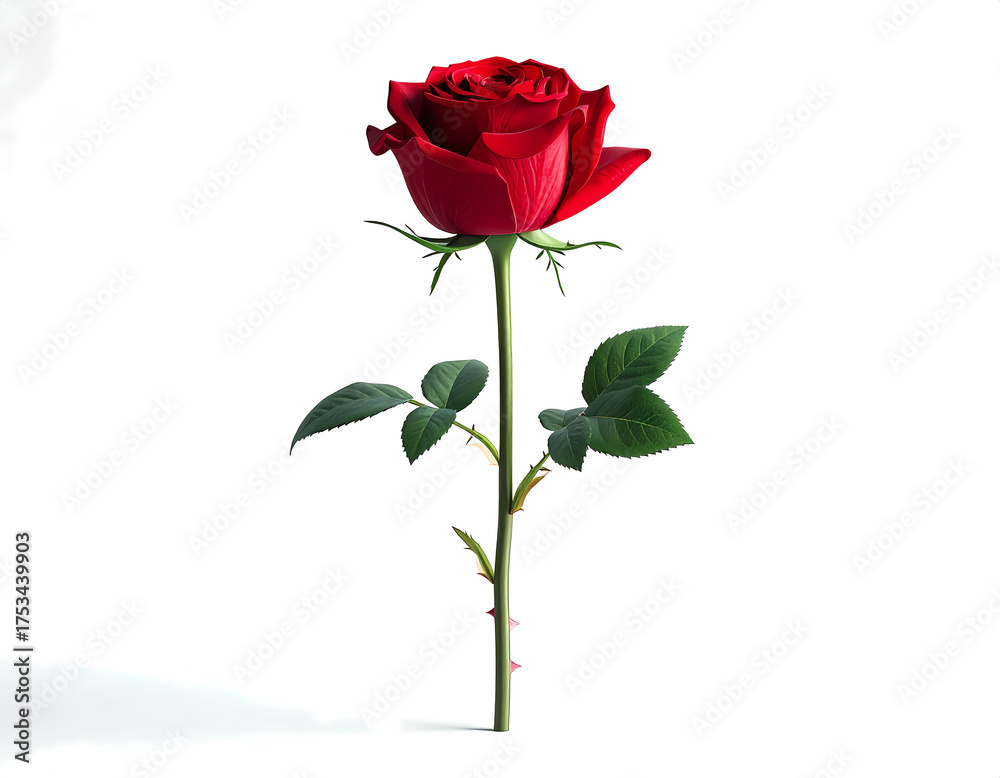 Fototapeta premium Isolated Detailed Close Up Red Rose Flower Floral Plant Blossom