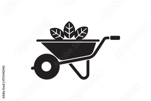 Garden Wheelbarrow Silhouette with Leaves