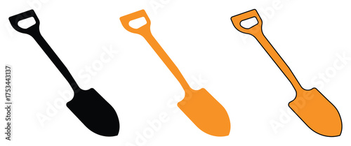 Silhouette Shovel Icon, Digging, Garden, and Soil Vector Illustration.