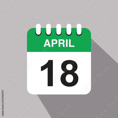 18 april calendar date icon. vector illustration with shadow design