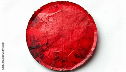 Wallpaper Mural Old red round paper sticker with scratches isolated on white background. Torontodigital.ca