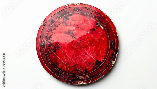 Wallpaper Mural Old red round paper sticker with scratches isolated on white background. Torontodigital.ca