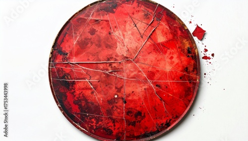 Wallpaper Mural Old red round paper sticker with scratches isolated on white background. Torontodigital.ca