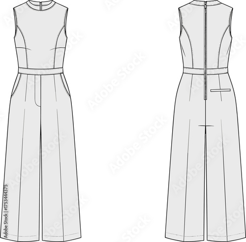 jumpsuit fashion apparel garment clothing outfit textile fabric illustration vector template design sketch pattern style art flat drawing technical modern zipper