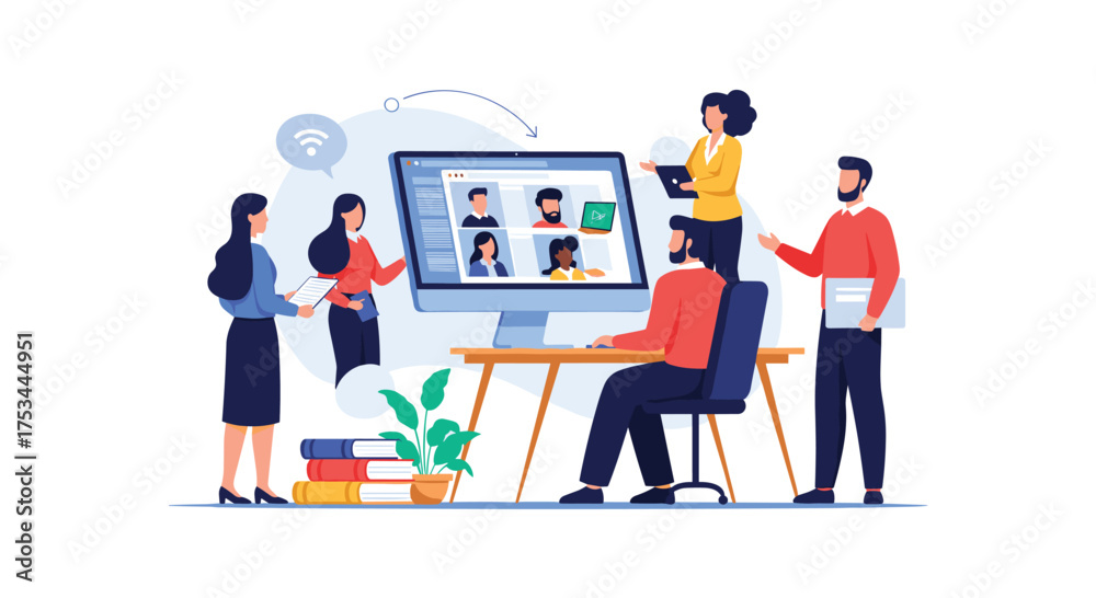 Fototapeta premium Online team collaboration and remote work meeting in progress.
