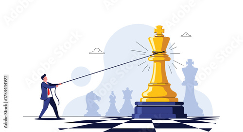 Business strategy development and execution concept with chess pieces and businessman.