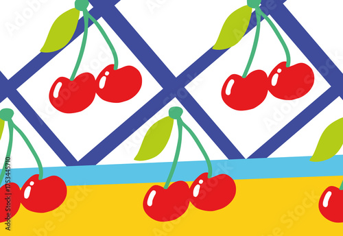 Cherry pattern with modern geometric background