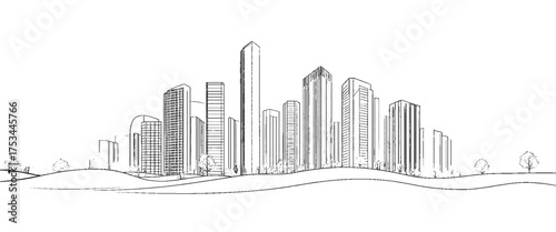 Vector modern building sketch of building with architectural sketch of a house background
