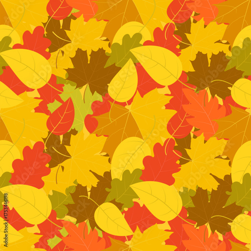 Yellow leaves seamless background. Autumn vector background