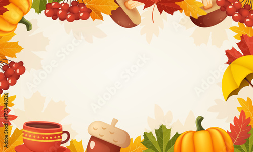 Autumn frame. A frame made of various elements on an autumn theme. Vector 3D illustration.