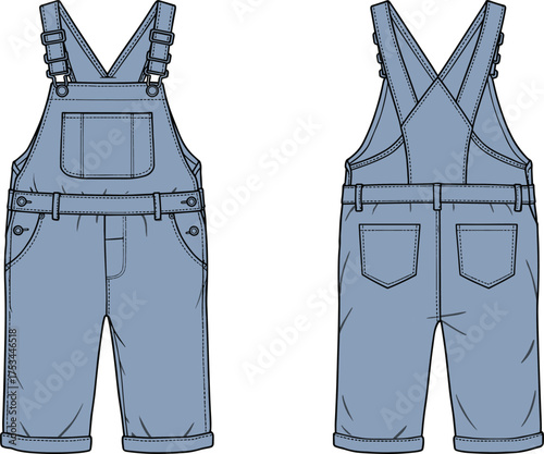 overalls denim dungarees kids children fashion apparel garment clothing outfit textile fabric illustration vector template design sketch pattern style art flat drawing technical