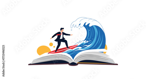 Surfing the waves of knowledge on an open book.
