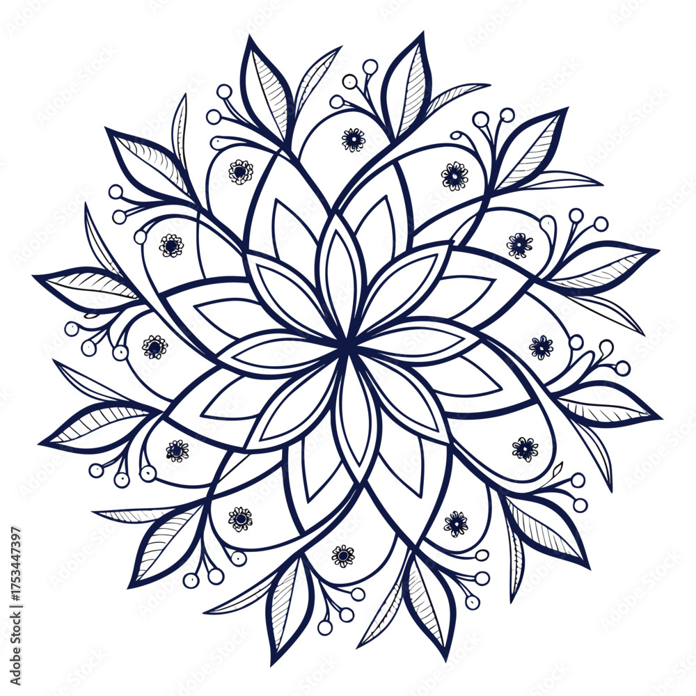Fototapeta premium Intricate circular floral mandala design featuring delicate petal patterns and geometric symmetry perfect for decorative and artistic applications