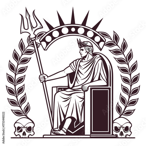 A dark and regal portrayal of hades the greek god of the underworld depicted in a powerful and majestic banner or advertisement design