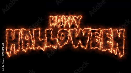 Happy halloween text animation with fire. Halloween postcard, Halloween motion animation on black background