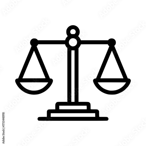 Justice Icon: A minimalist representation of justice, a balanced scale, embodies fairness and impartiality. A perfect illustration of legal and ethical concept. 
