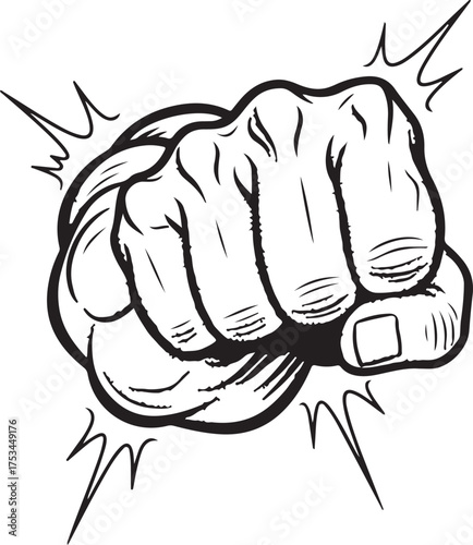 Impactful fist punch cartoon drawing dynamic motion lines aggressive force