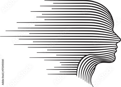 Abstract human profile formed by dynamic horizontal lines creating a sense of motion and thought