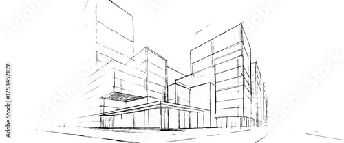 Vector architectural sketch of a house. linear sketch modern building on light gray background