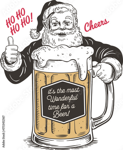 Santa Claus Holding Beer Mug with Funny Holiday Quote 