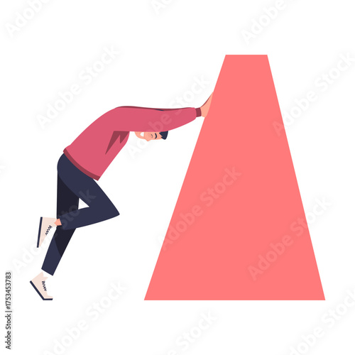 Man Character Pushing Figure and Big Shape Vector Illustration